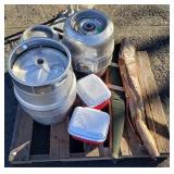 (3) Kegs, (2) Coolers, (2) Gun Cases