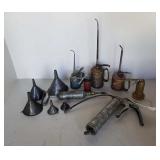 (4) Oilers, Funnel & Grease Gun