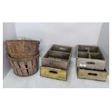 (4) Wood Crates & (2) Baskets