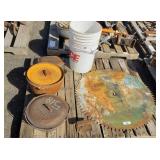(5) Cast Iron Pots, Sawblade, Door Knobs