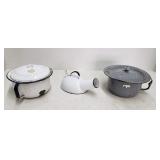 (2) Enamelware Pots, Urinal, Camera