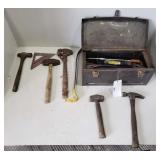 Assorted Hammers & Pry Bars & Toolbox