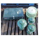 (3) Coleman Lanterns, Heater, Camp Stove