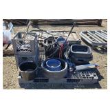 Pallet of Misc Feeders, Crates, Saddle Stand