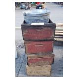 (3) Cherry Buckets & (4) Wood Crates