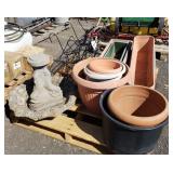 Pallet of Garden Planters & Bird Bath