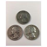 (3) 90% silver US Washington quarters