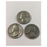 (3) 90% silver US Washington quarters