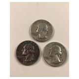 (3) 90% silver US Washington quarters