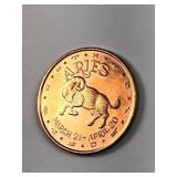1 oz .999 copper Aries design