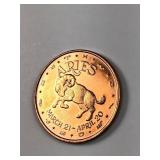 1 oz .999 copper Aries design