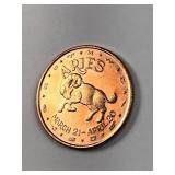 1 oz .999 copper Aries design