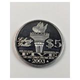 2003 1/2 oz .999 silver liberty dollar $5 coin
