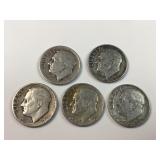 (5) 90% silver Roosevelt dimes