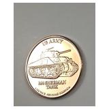 1 oz .999 copper round US Army M4 Sherman Tank