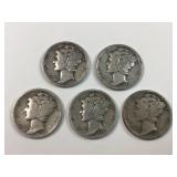 (5) 90% silver US mercury dimes