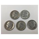(5) 90% silver Roosevelt dimes