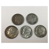 (5) 90% silver Roosevelt dimes
