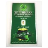1/4 grain .999 fine gold bar by benchmark