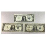 (3) 1957 series A $1 US silver certificate