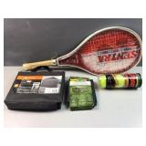 Antique tennis racket and camping equipment