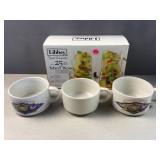 (3) vintage ceramic mugs and 25 count libbey mini