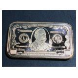1 oz .999  copper bar $2 bill design