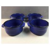vintage 1990s blue speckled stoneware soup Bowls