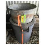 galvanized tub, brute can w lid & contents