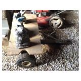 yard tractor cart modified with a wood shelf & 3