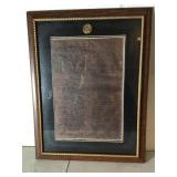 Framed  printing of Declaration of Independnce