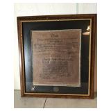 vintage framed replica historical document