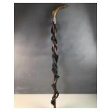 Hand carved wood snake cane 40 inches tall