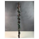 Hand carved wood snake cane 35 inches tall