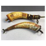 Handcrafted vintage-style scrimshaw powder horns