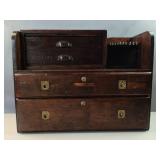 Antique wood chest & contents