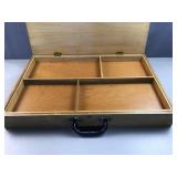 vintage wooden partitioned storage case