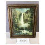 Vintage framed bridal veil falls Yosemite art