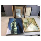 (6) vintage pictures and picture frames