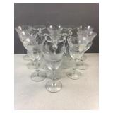 (13) floral patterned glass stemware