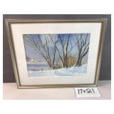 Framed snowy scenery painting by Dolores Hennessy