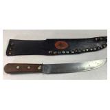 Kitchen knife with handmade leather cover