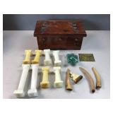 Small wood chest with plastic pillars and others