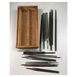 Wood tray of metal shop files