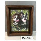 art / picture of 2 Boston terriers in flowers