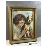 Wood framed painting of a young lady and Boston