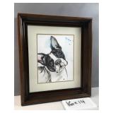 Framed water color painted Boston terrier dog