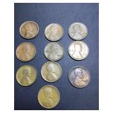 (10) 1909 US cents not vdb no mint variety of