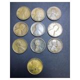 (10) 1909 US cents not vdb no mint variety of