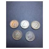 1883, 1893, 1894, 1899, & 1875 Indian head cent